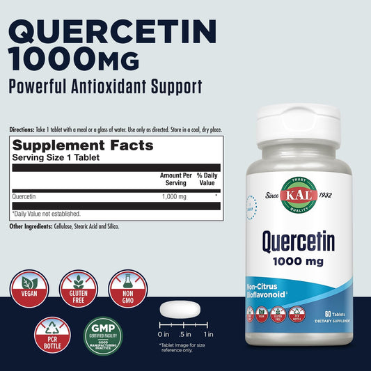 KAL Quercetin 1000mg Immune Support Supplement, Wellness Formula w/Bio