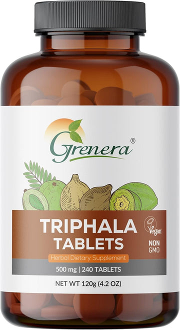 Grenera Triphala Tablet 240 nos, Uncoated Tablets Made with Organic Amalaki Powder, Haritaki Powder, Bibhitaki Powder