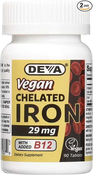 DEVA Vegan Vitamins CHELATED Iron,29MG,Vegan, 90 TAB 90 Count (Pack of 2)