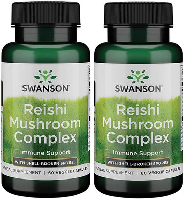 Swanson Super Potent Reishi Mushroom Complex 60 Veg Capsules (2 Pack)