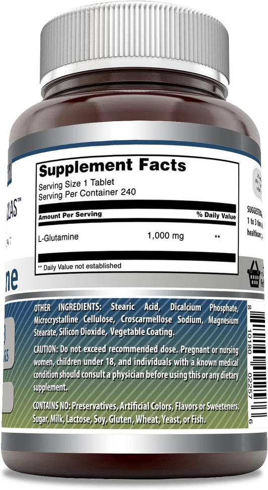 Amazing Formulas L Glutamine 1000mg Tablets Supplement | Non-GMO | Gluten Free | Made in USA (240 Count)