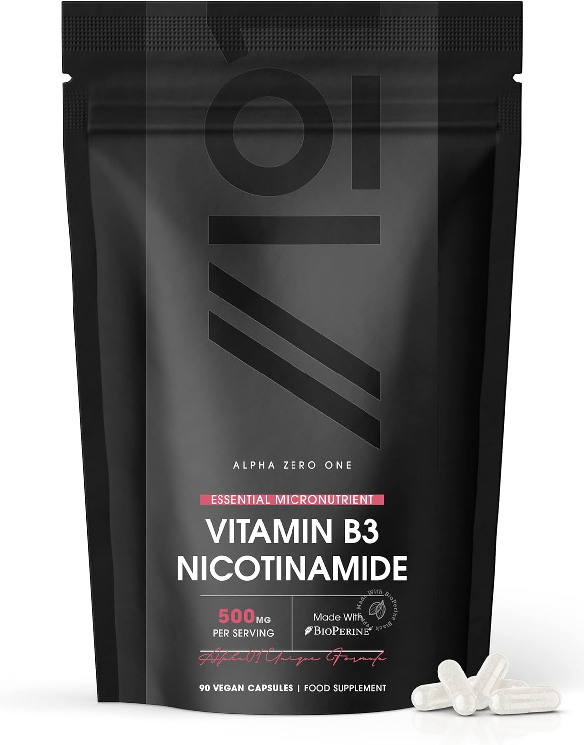 Vegan Vitamin B3 500mg Capsules - 500mg Nicotinamide - 90 Vegan Caps -58 Grams