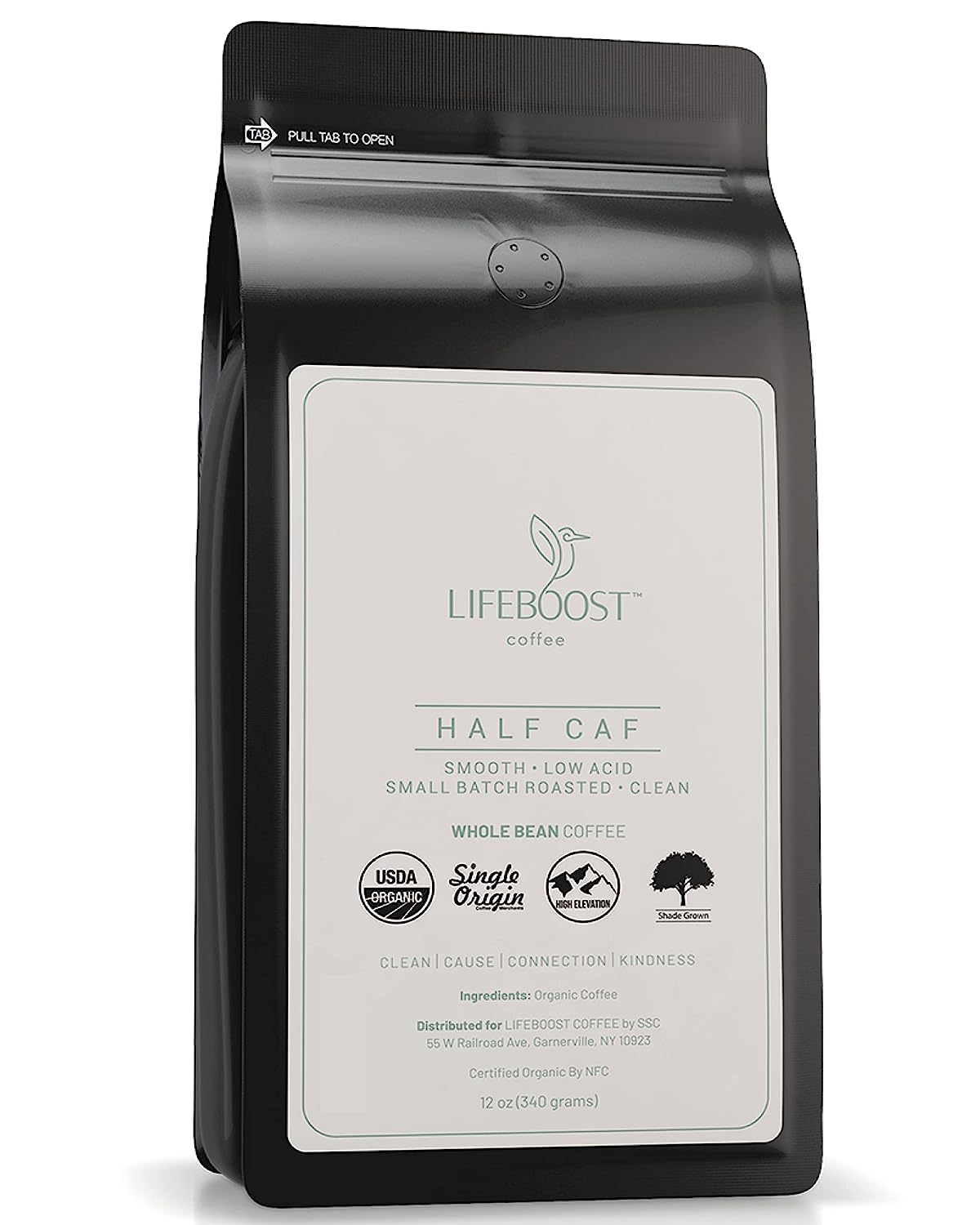 Lifeboost Coffee Whole Bean Half Caff Coffee - Low Acid Single Origin USDA Organic Coffee - Non-GMO Coffee Beans Third Party Tested For Mycotoxins & Pesticides