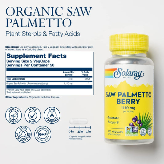 SOLARAY Saw Palmetto Berry 1110 mg, Organic Saw Palmetto for Men, Heal