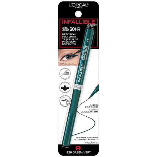 L’Oréal Paris Cosmetics Makeup Infallible Grip Precision Felt Eyeliner, Smudge Resistant, Long Lasting Waterproof Eyeliner, Green, Green, 0.03