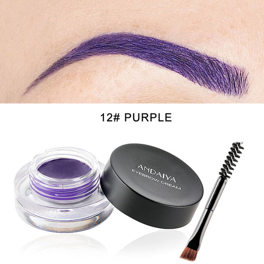 MAEPEOR 12 Colors Eyebrow Pomade Full-pigmented Long Lasting Waterproof Eyebrow Cream Gel Filling & Shaping Tinted Eyebrows Enhancers with Brush for Daily or Cosplay (12 Purple)