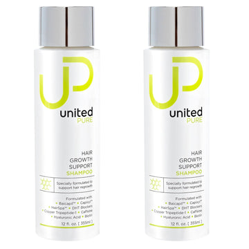 United Pure Hair Growth Support Shampoo, 2X 12Oz Bottles | DHT Blocking Anti Hair Loss Set | w/ Baicapil, Capixyl, HairSpa, Biotin | Hyaluronic Acid, Keratin, Copper Tri-Peptide 1 & More