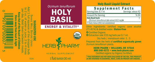 Herb Pharm Certified Organic Holy Basil (Tulsi) Extract for Energy and