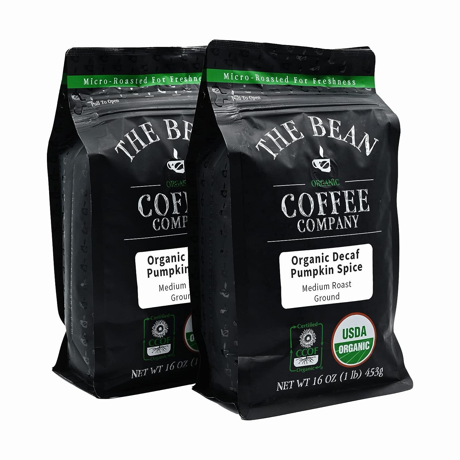 The Bean Organic Coffee Company - Organic DECAF Pumpkin Spice - Medium Roast - Ground Coffee - bag (Pack of 2) - Certified Organic