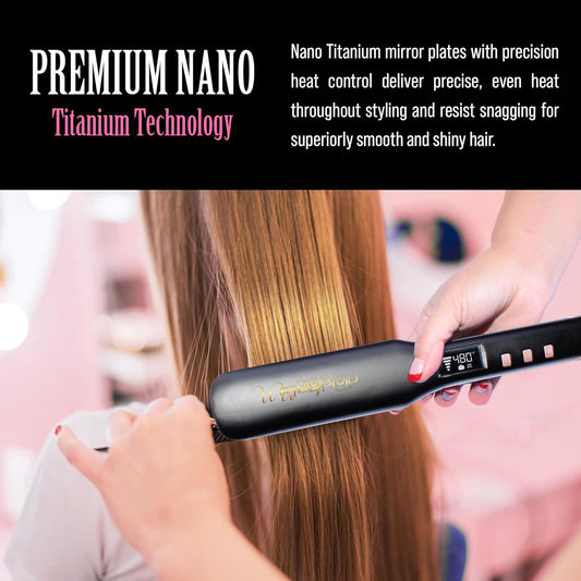 WAVYPOP PRO 2 in 1 Titanium at Iron Hair Straightener & Curling Wand 1"| Professional Nano Titanium Straightening Hair Iron with Ceramic Heater and Auto Shut Off | Dual Voltage & Adjustable Temp