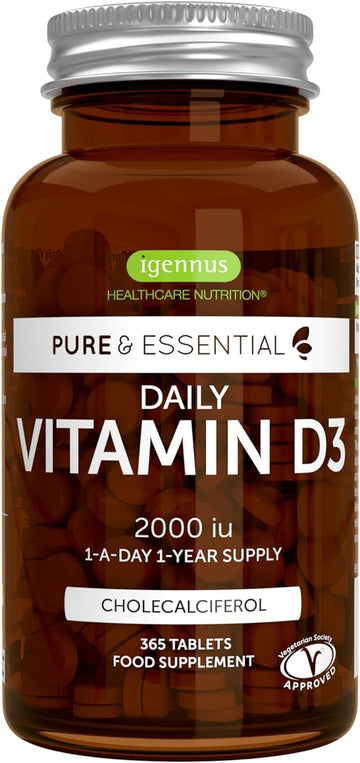 Pure & Essential Daily Vitamin D3 2000iu, 1-Year Supply, Cholecalcifer60 Grams