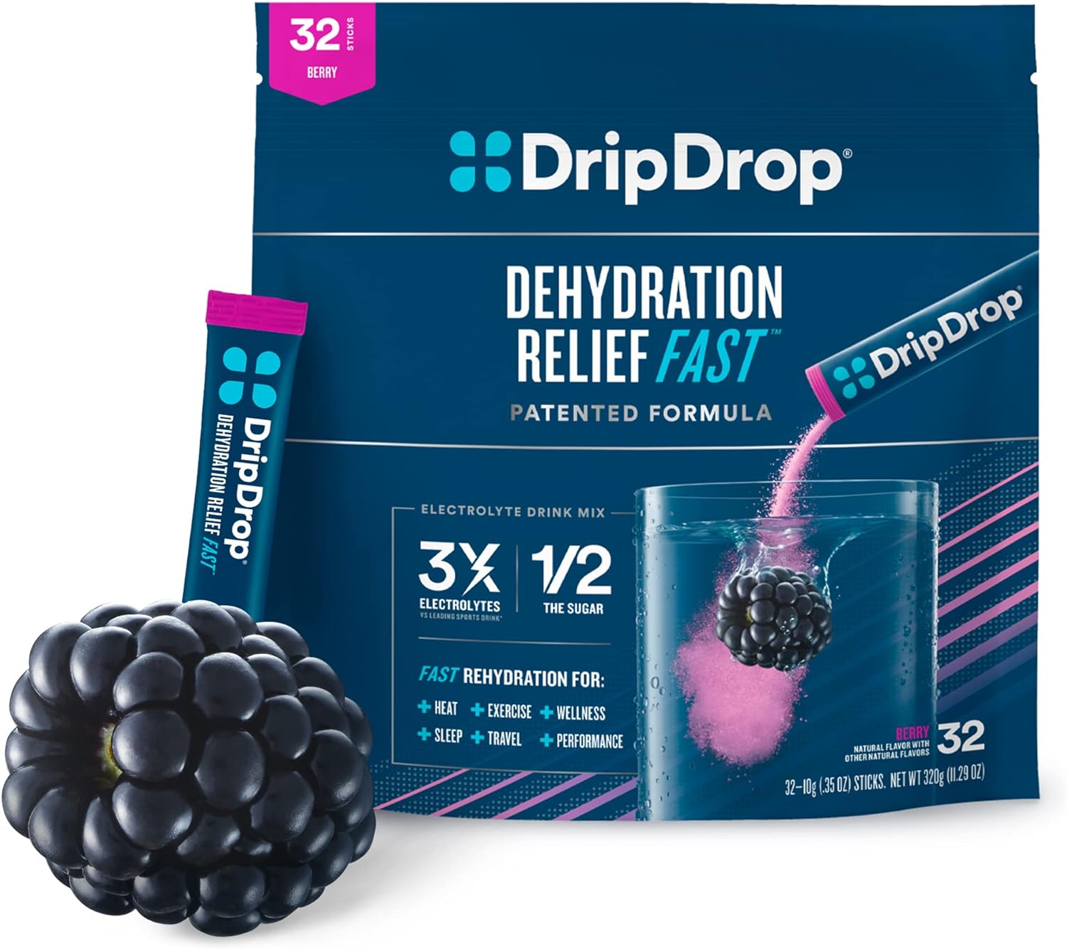 DripDrop Hydration - Electrolyte Powder Packets - Berry - 32 Count32 S