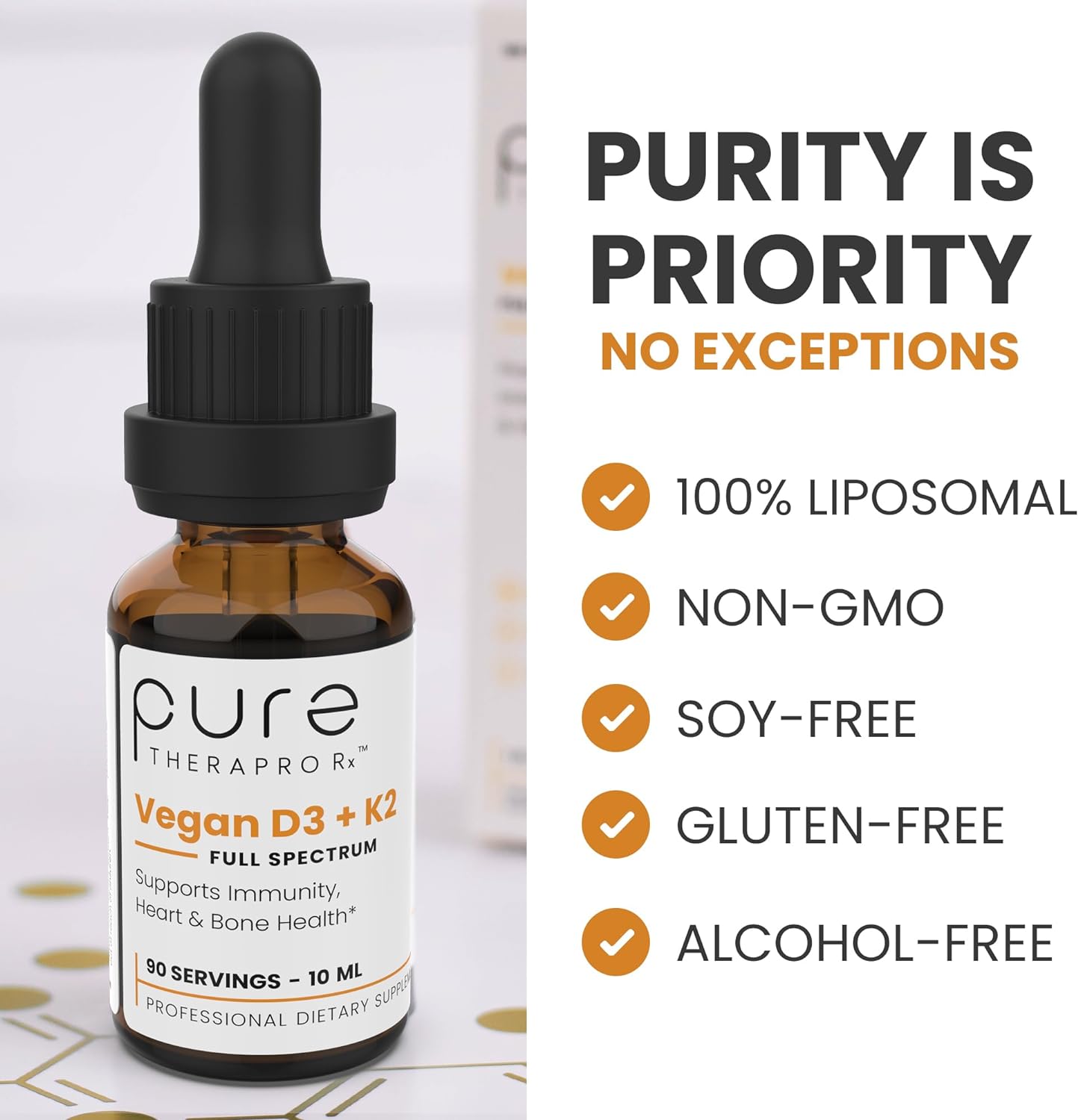 Pure Therapro Rx Vegan D3 + K2 Organic 100% Liposomal | 90 Servings | 