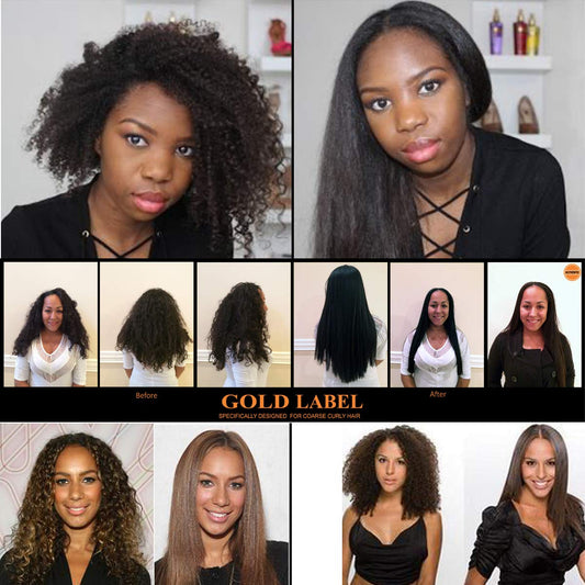 Gold Label 120ml Professional Results Brazilian Keratin Blowout Hair Treatment with 20ml Clarifying Shampoo Enhanced Specifically Designed for Coarse Curly Black African Dominican Brazilian Hair