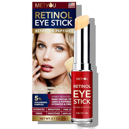 Retinol Eye Stick, Cooling & Brightening Eye Cream Firms and Hydrates for Dark Circles, Puffiness and Bags, with PEPTIDES & 5% Hyaluronic Acid Complex, SPF 30+ Visible Results in 3-4 Weeks 0.1(3g)
