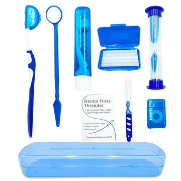 HRASY Portable Orthodontic Oral Care Kit for Braces - Interdental Brush Dental Wax Dental oss Toothbrush Cleaning Kit(Blue)