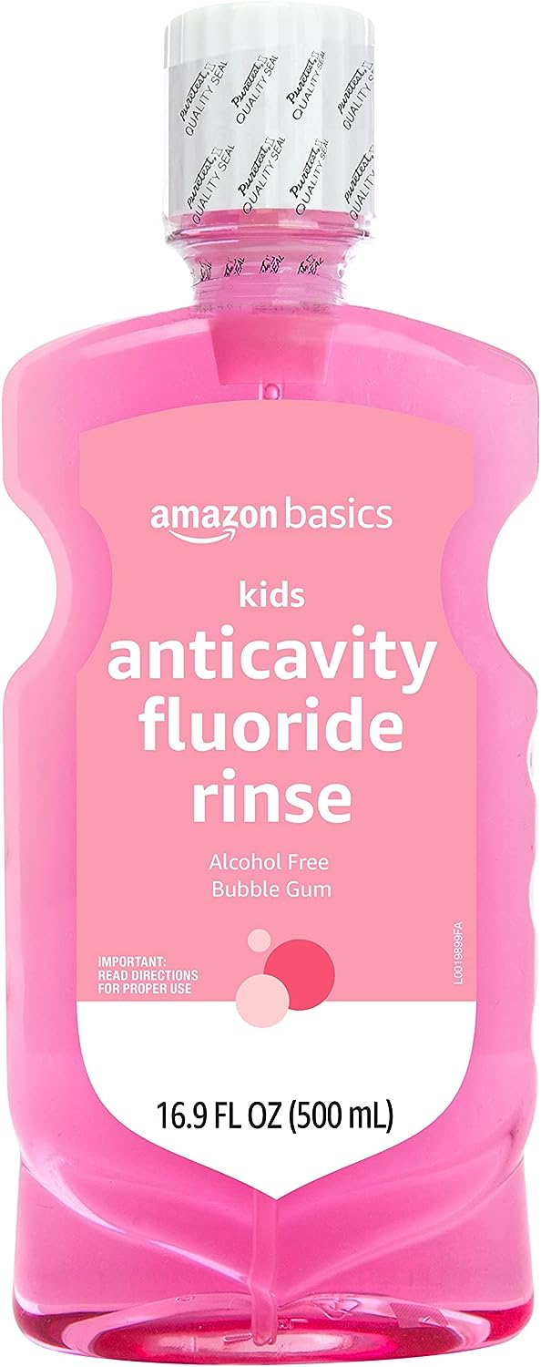 Amazon Basics Kids Anticavity uoride Rinse, Alcohol Free, Bubble Gum, 500, 16.9 uid , 1-Pack (Previously Solimo)