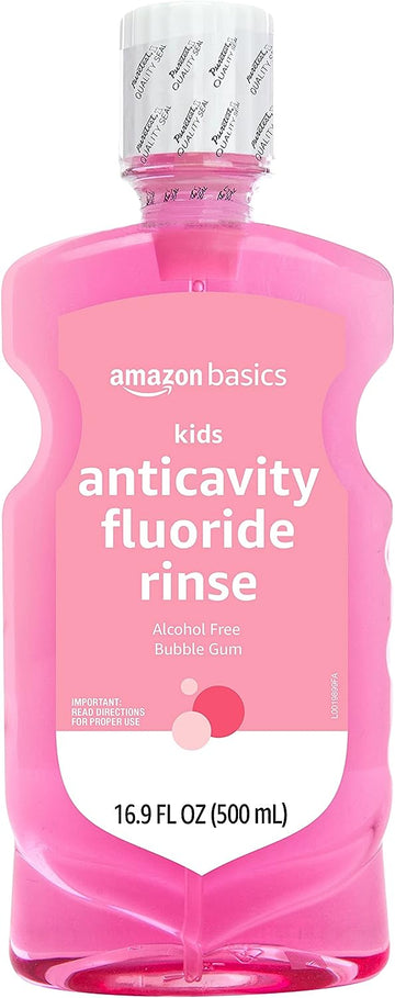 Amazon Basics Kids Anticavity uoride Rinse, Alcohol Free, Bubble Gum, 500, 16.9 uid , 1-Pack (Previously Solimo)