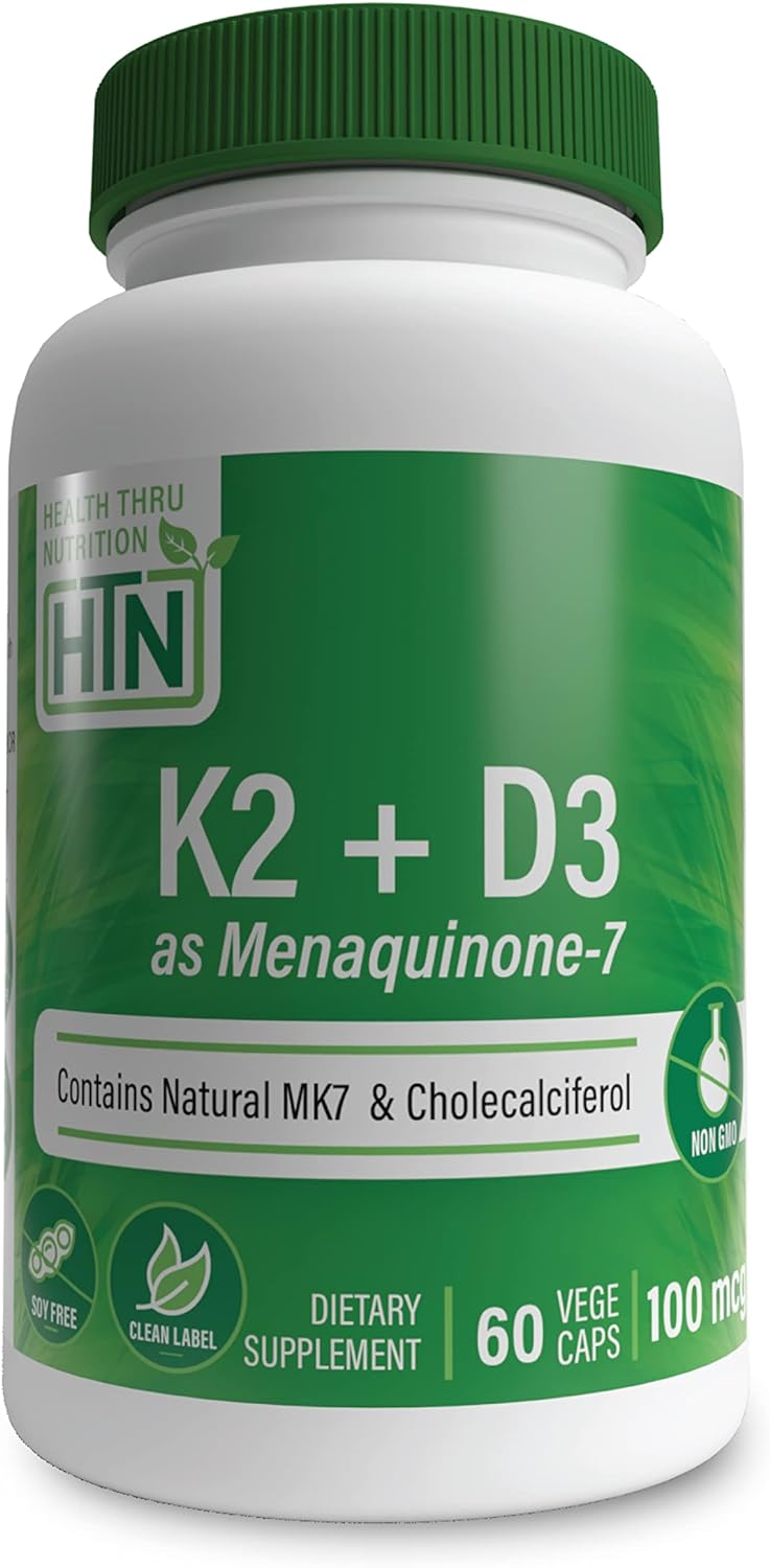 Health Thru Nutrition K2 + D3 Complex | K2 100Mcg As Menaquinone 7 Mk7 & D3 1,000Iu | Strong And Healthy Bone Support |