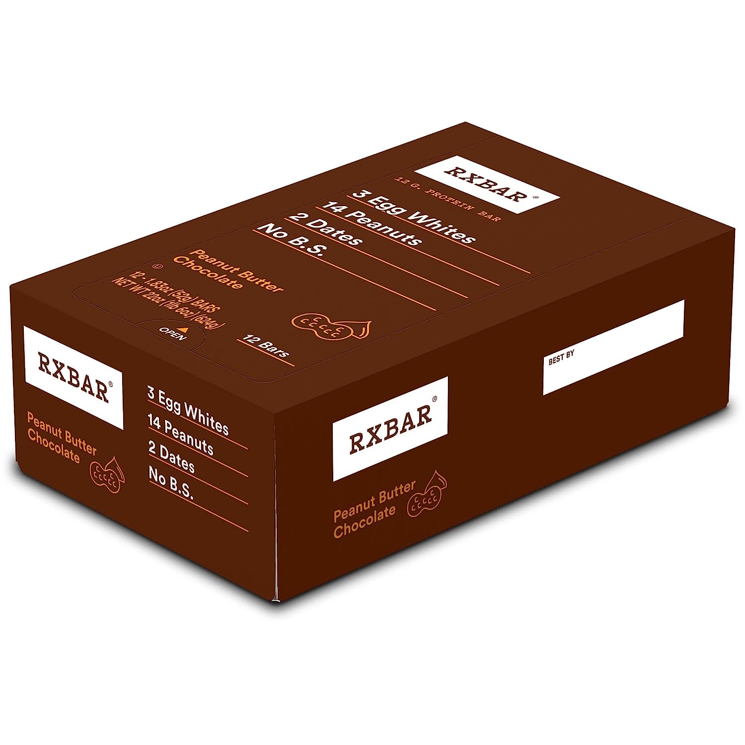 RXBAR Protein Bars, Protein Snack, Snack Bars, Peanut Butter Chocolate, 22Oz Box (12 Bars)