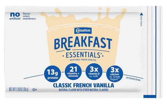 Carnation Breakfast Essentials Nutritional Powder Drink Mix Packets, Classic French Vanilla, Just Add Milk, 10 Drink Mix