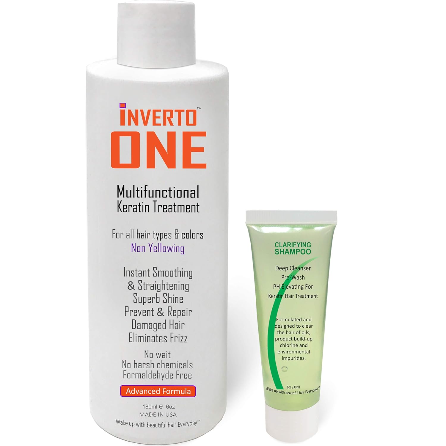 INVERTO ONE 180ml Keratin Treatment Kit + Clarifying Shampoo Vegan Keratin Hair Treatment Keratina Brasilera Tratamiento Complex Brazilian Keratin Blowout Treatment Professional Grade Instant Results