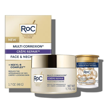 RoC Crepe Repair Anti Aging Daily Face Moisturizer & Neck Firming Cream (1.7 ) + RoC Retinol Wrinkle Smoothing Capsules (7 CT), Skin Care Treatment