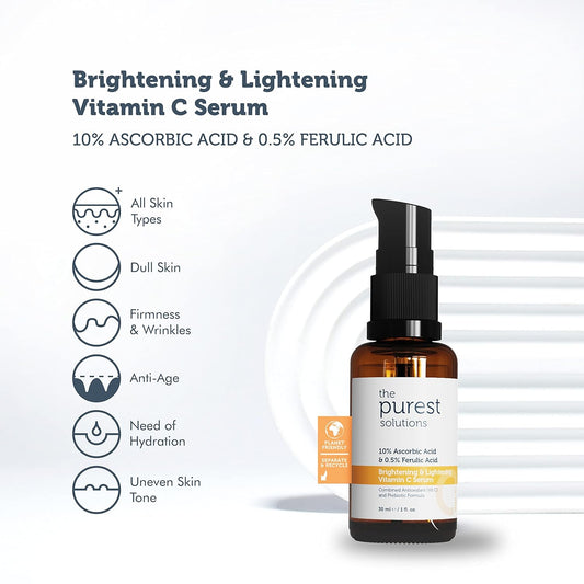 The Purest Solutions Brightening & Lightening Vitamin C Serum (10% Ascorbic Acid & 0.5% Ferulic Acid) - Revitalize & Renew Dull Skin - Anti-Aging Care & Anti-Stress Care - Vegan | Cruelty Free | Eco Friendly (1 . )