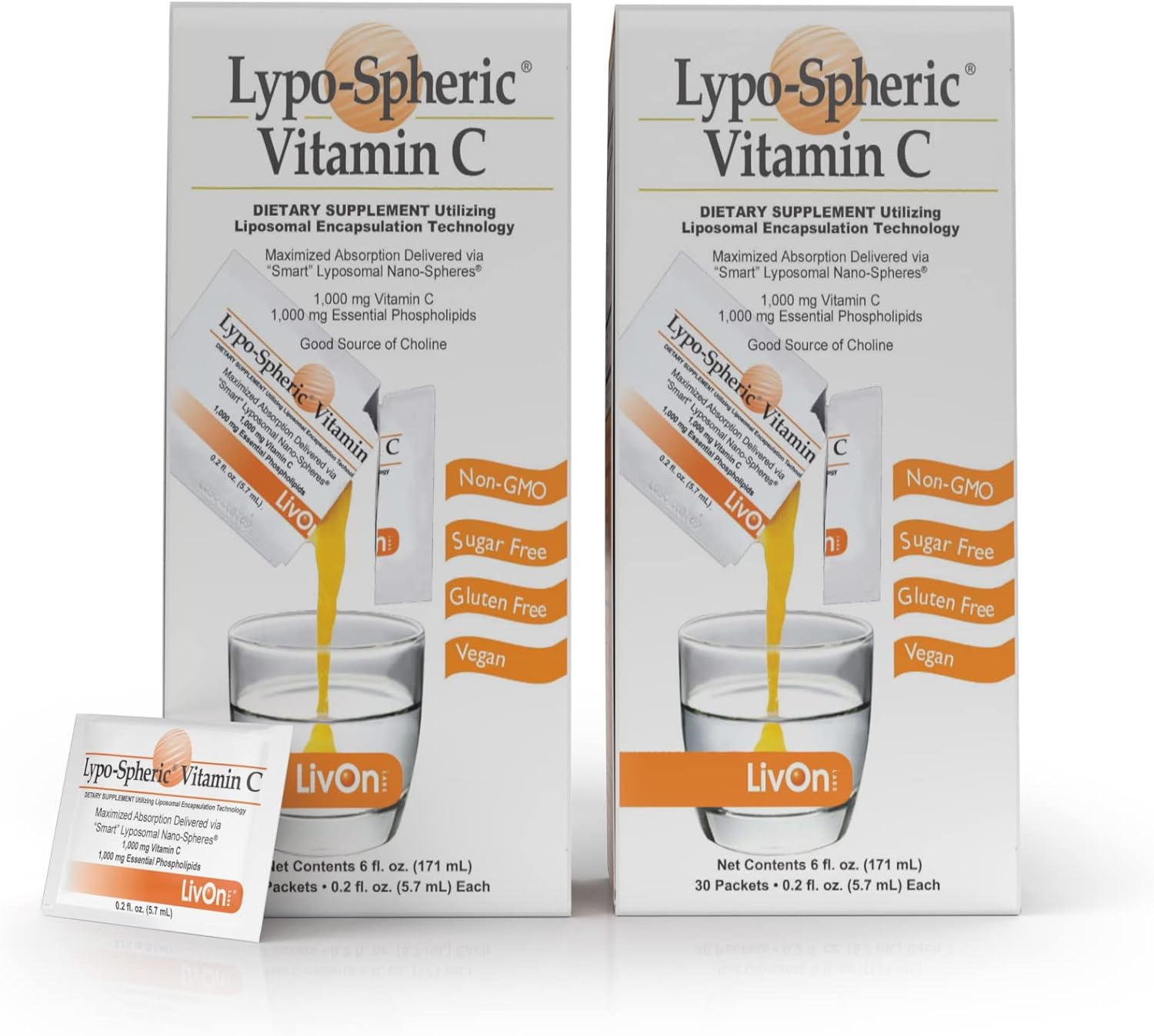 LivOn Laboratories Lypo?Spheric Vitamin C ? 2 Cartons (60 Packets) ? 1
