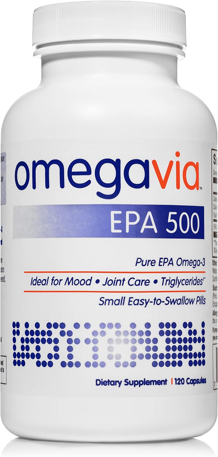 OmegaVia EPA 500 Omega-3 Fish Oil, 120 Capsules, 500 mg EPA/Pill, High-Purity EPA Formula (Triglyceride Form), IFOS 5-St