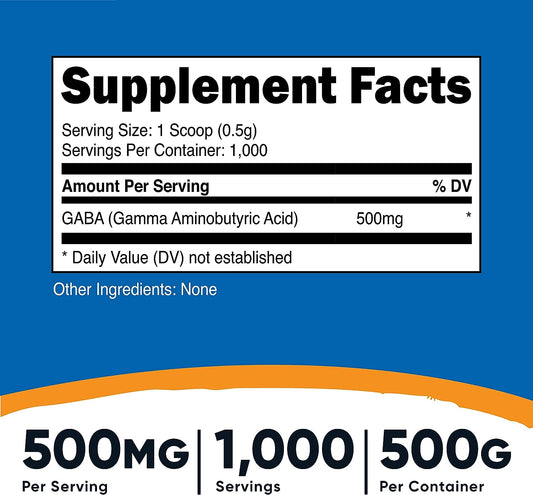 Nutricost Pure GABA 500G Powder (Gamma Aminobutyric Acid) (500 Grams/1.1 s)