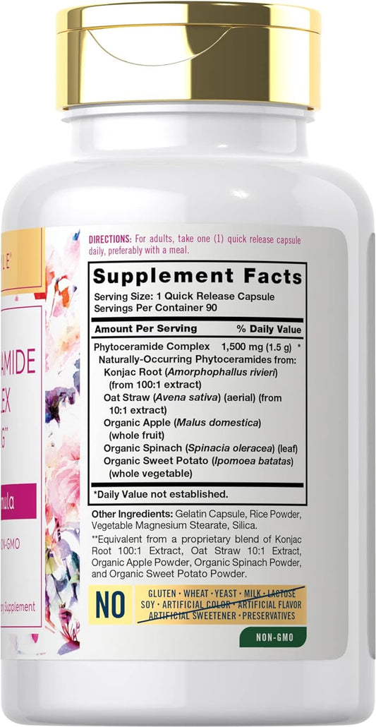 Carlyle Phytoceramide Supplement 1500mg | 90 Capsules | with Organic S