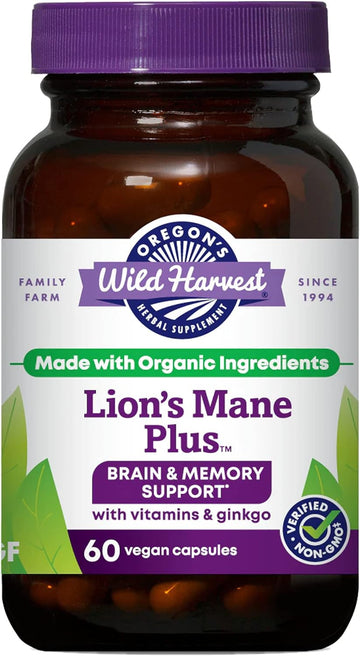 Oregon's Wild Harvest Lion's Mane Plus Brain & Memory Support with Vit
