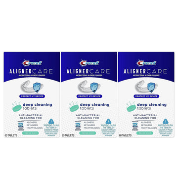 Crest Aligner Care Deep Cleaning Anti-Bacterial Tablets for Aligners, Retainers, Mouthguards, 60-Count, Pack of 3