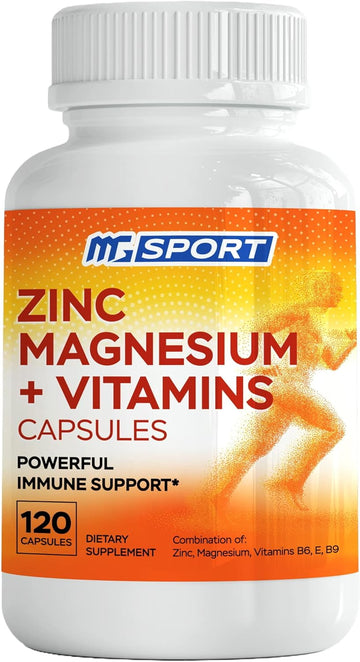 Magnesium Zinc & Vitamins B6, B9, Folic Acid ? High Absorption for Immune Support, Muscle Recovery, Easy on Stomach, 120