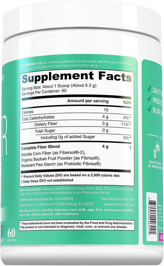 Vitauthority Prebiotic Fiber Powder Supplement - Healthy Gut Cleanse D14.07 Ounces