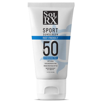 SolRX SPORT SPF 50 Sunscreen, Oxybenzone Free, Broad Spectrum UVA/UVB, Fragrance Free, Reef Friendly