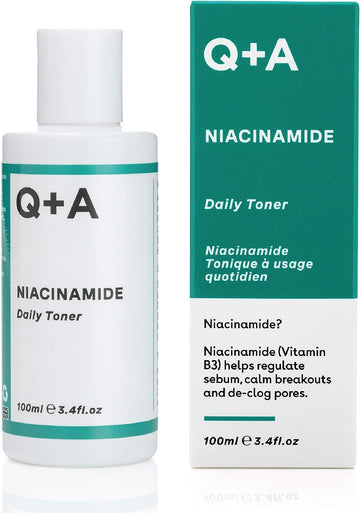 Q+A Niacinamide Daily Toner. A face toner to calm breakouts and de-clog pores. 100/3.4.
