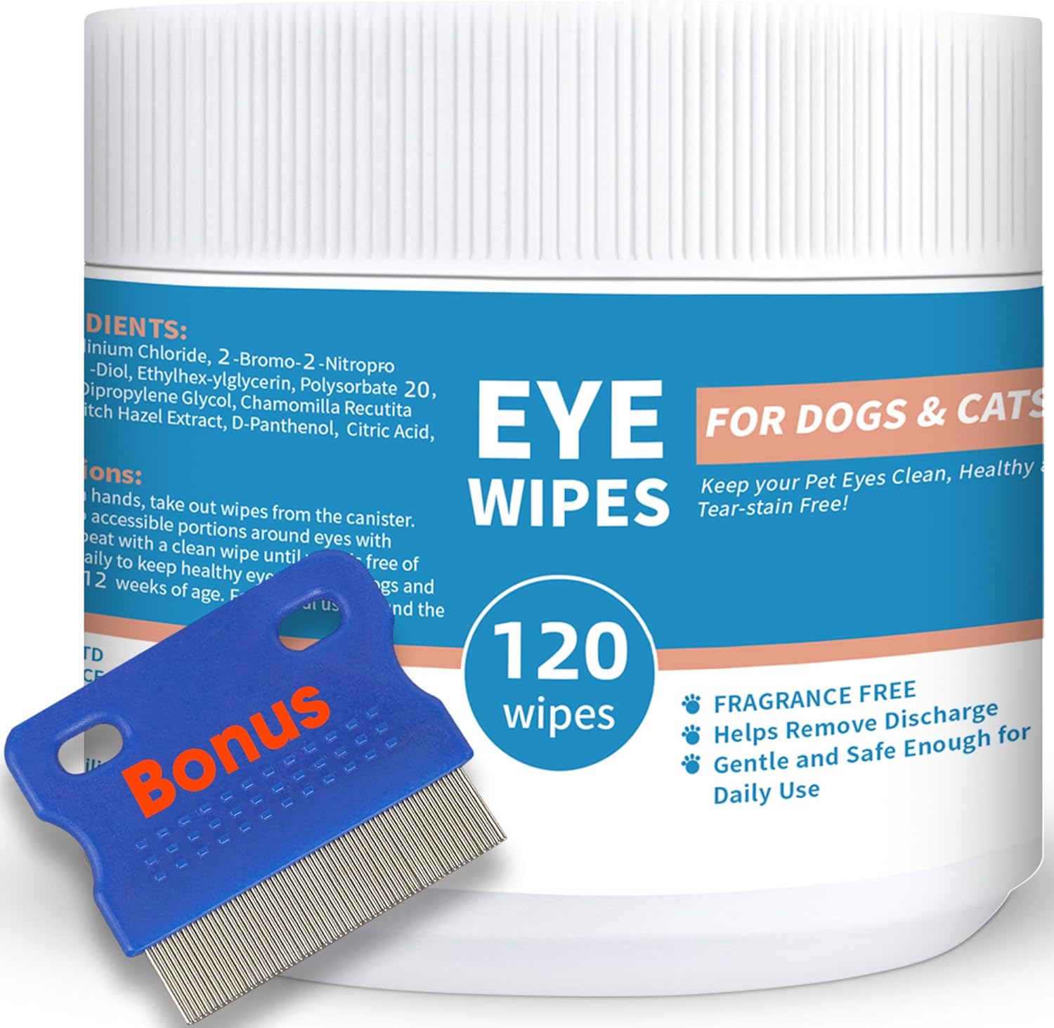 Dog Eye Wipes - 120Ct Tear Stain Remover for Dogs and Cats - 3.15" Presoaked Eye Wash Pads - Unscented Pet Eye Wipes for