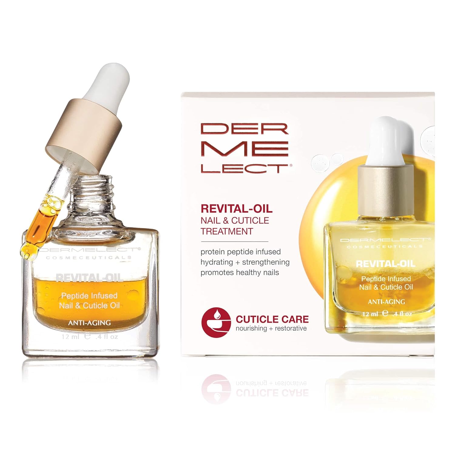 Dermelect Revital-oil Nail & Cuticle Treatment- Nourishing Oil for Dry Damaged Cuticles with Protein Peptides Argan Oil Shea Butter, Moisturizes, Soothes, Strengthens Repairs Cuticles & Nails 0.4
