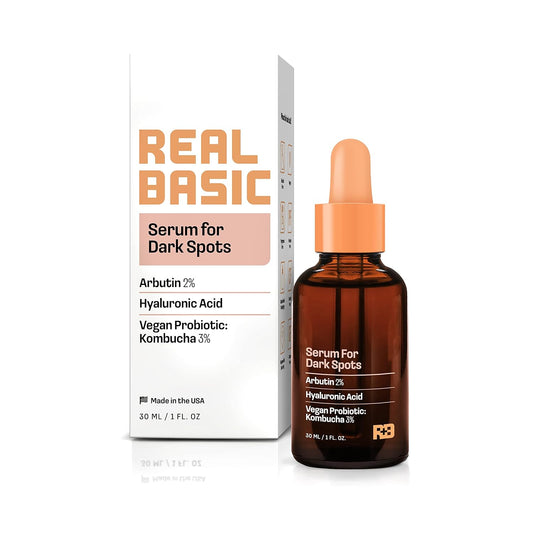 Real Basic Skin Serum for Dark Spots with Arbutin, Hyaluronic Acid & Vegan Probiotic Kombucha 1 . - Arbutin Serum and Hyaluronic Acid Serum for Face