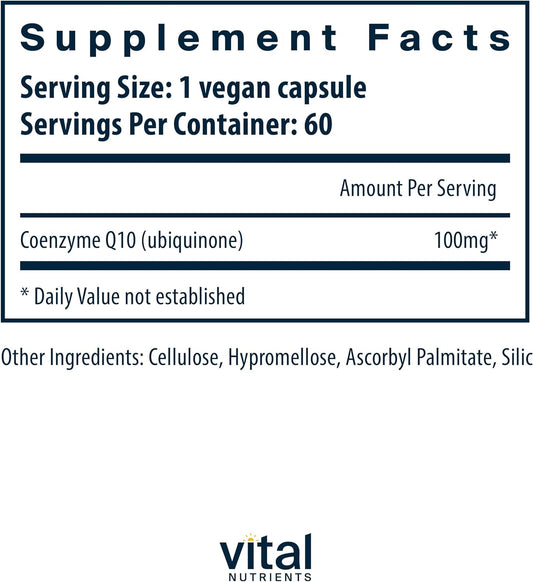 Vital Nutrients CoQ10 100mg | Vegan Supplement | CoEnzyme Q10 from Ubi