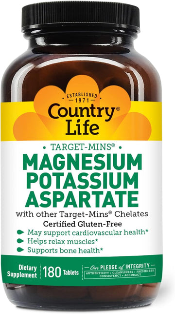 Country Life Target-Mins Magnesium Potassium Aspartate, 600mg/198mg, 1