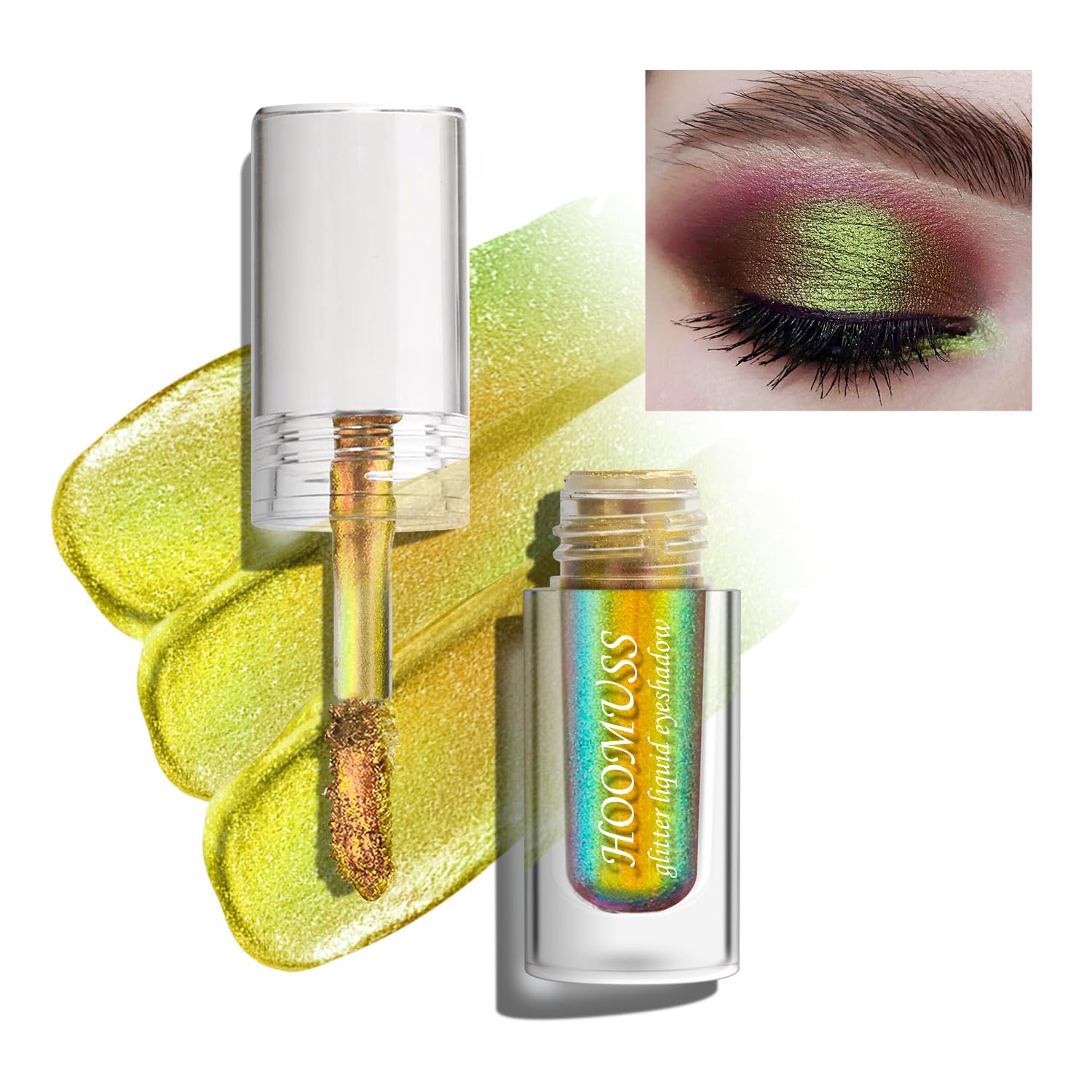 HOOMUSS Chameloen Eyeshadow Liquid, Gold Glitter Eyeshadow Multichrome Holographic Liquid Eyeshadows, Pigmented and Long Lasting and Quick Drying, Mermaid