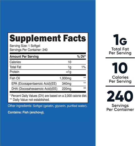 Nutricost Fish Oil 1000mg (560mg of Omega-3), 240 Softgels (2 Bottles)
