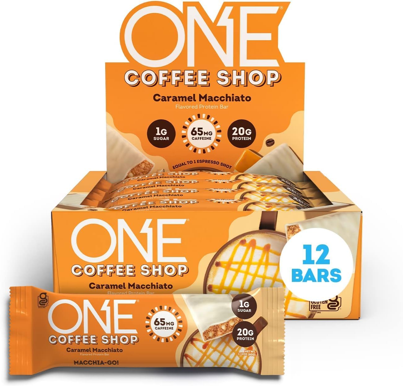 ONE Coffee Shop Protein Bars + Caffeine, Caramel Macchiato, Gluten Fre1.73 Pounds