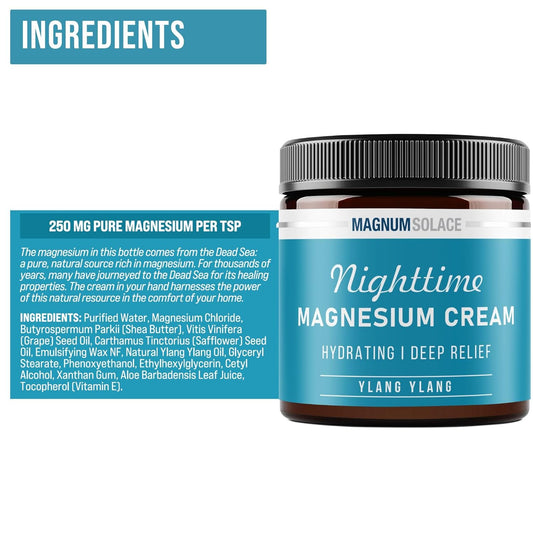 Magnesium Cream ? Magnesium Chloride Cream ? Topical Magnesium Cream for Nighttime Relief, Rest & Recovery ? Safe for Ki