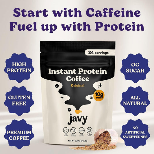 Javy Premium Instant Coffee - Protein Coffee - Protein Shake, Iced Coffee, Protein Drinks, Delicious Keto Friendly and Gluten Free, 24 Servings
