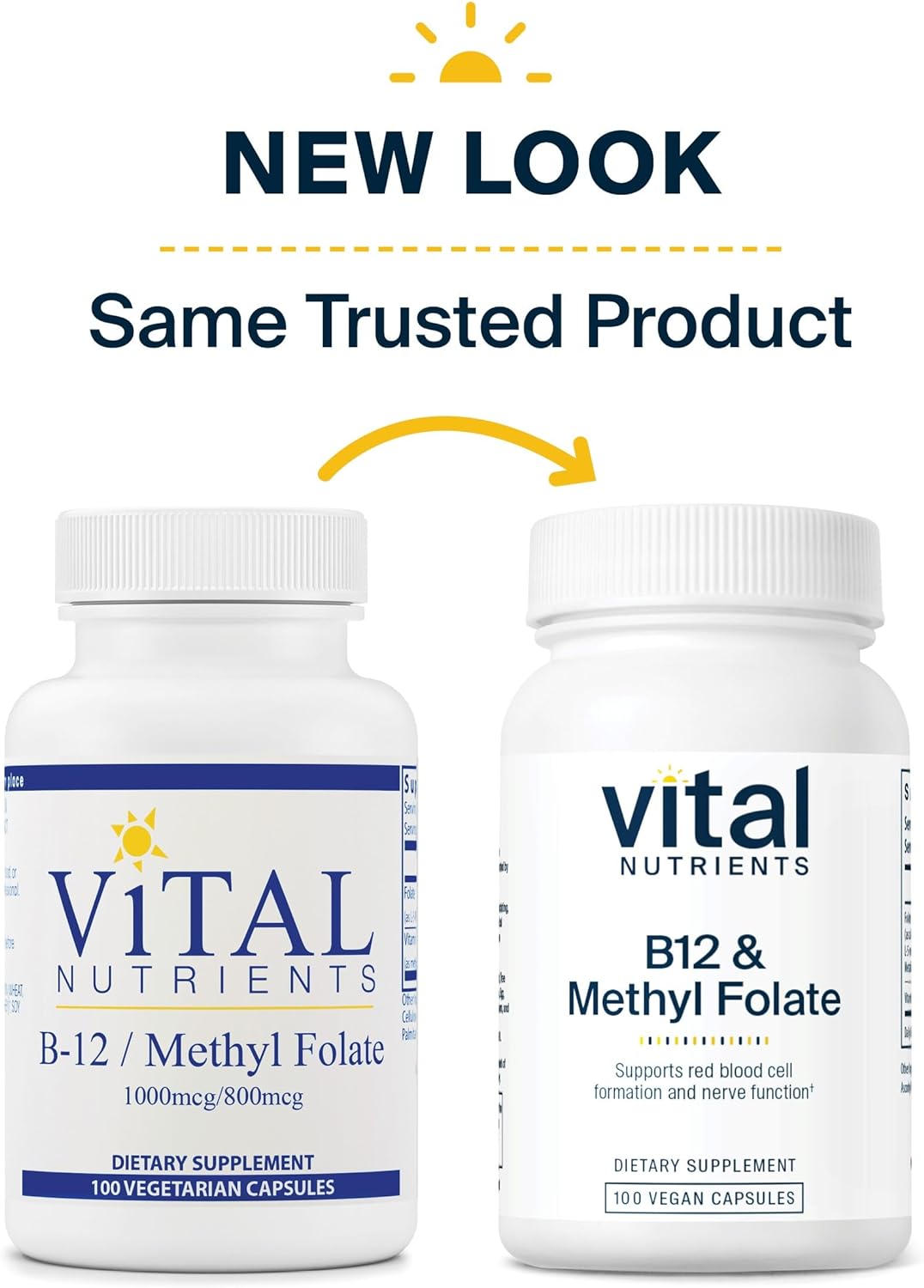 Vital Nutrients Vitamin B12 and Methyl Folate | Vegan Supplement | Sup