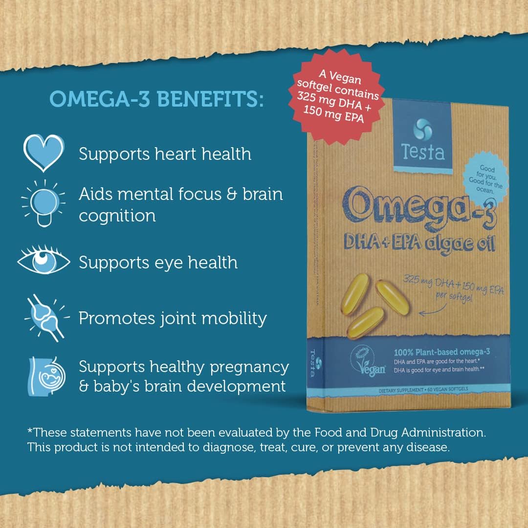  Testa Omega-3 Supplement - Vegan Based Omega 3 DHA EPA Caps